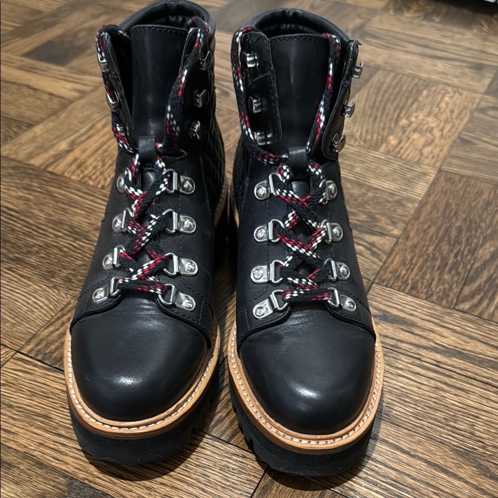 Stylish Black Leather Boots with Red Accents